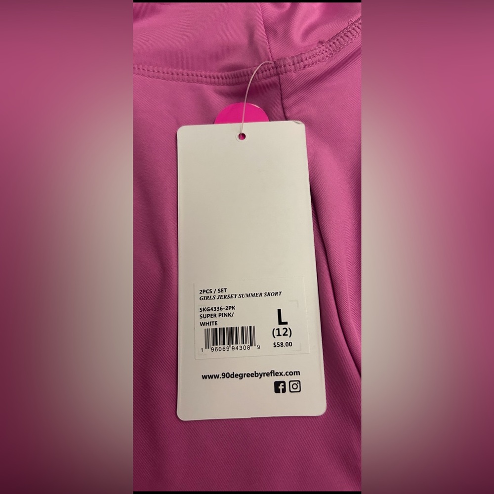 New 90 Degree by Reflex Girls 2 Piece Skort Set Pink White Girls size L (12) - Picture 7 of 16